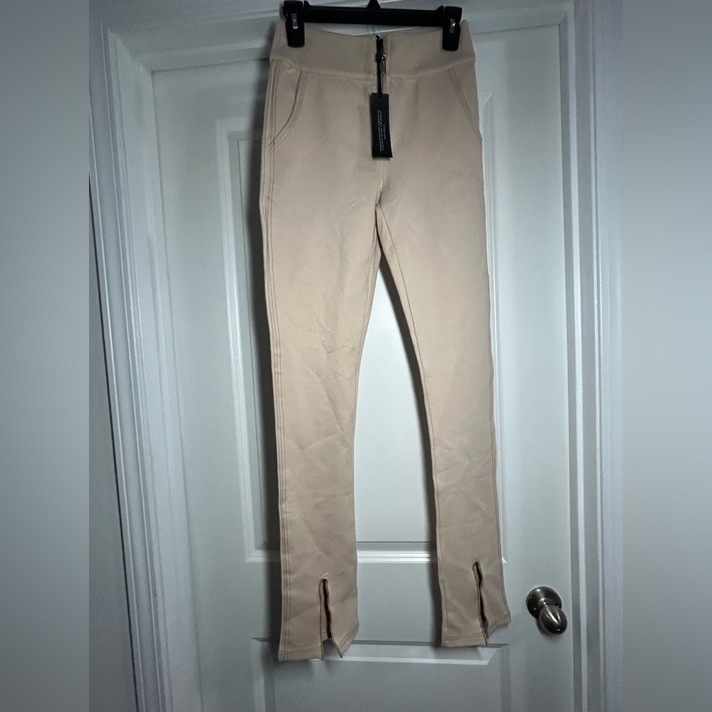 Maniere De‎ Voir Beige Slim Fit Pants with Ankle Slits-33"